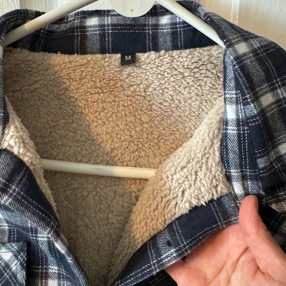 Navy and tank Sherpa lined flannel button down size medium